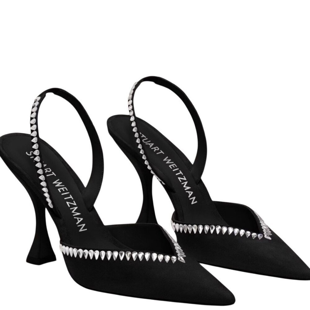 Stuart Weitzman Gemcut Curve Pointed Toe Slingback Pump 8.5B Formal Wedding Part
